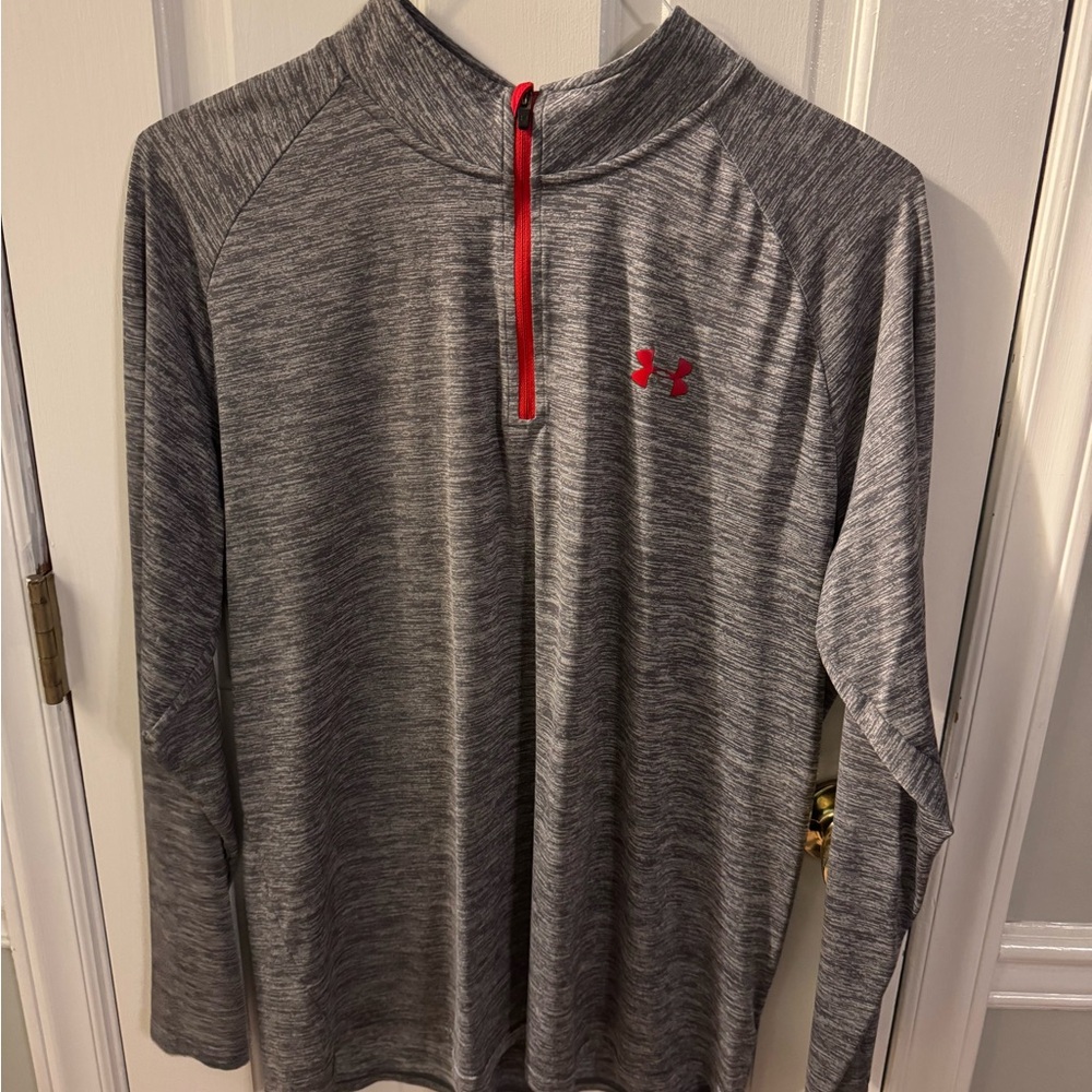 Under Armour Heathered Gray Pullover with Red Trim - Picture 1 of 3